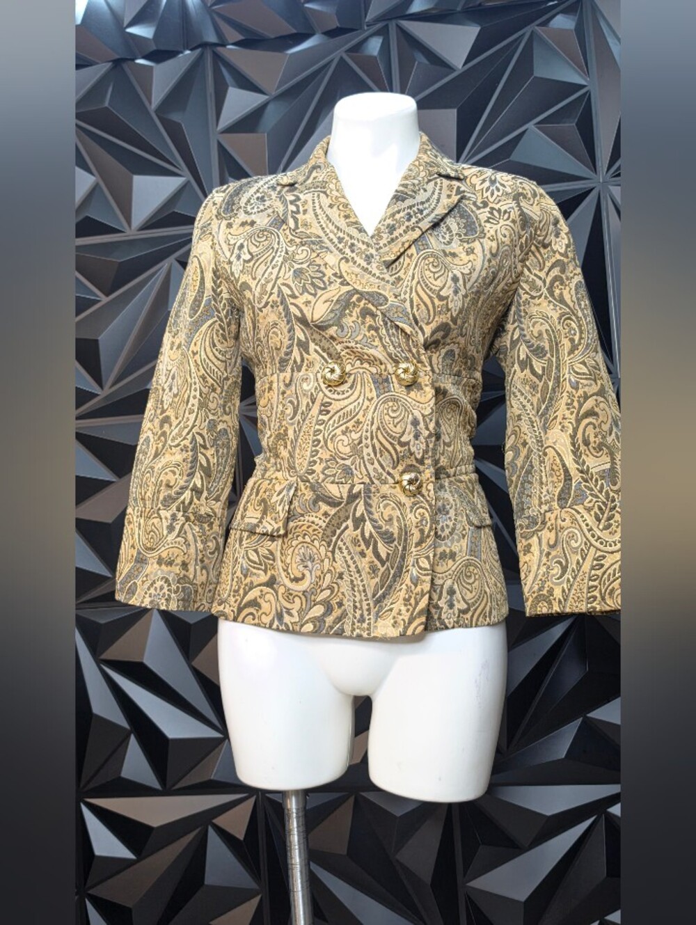 Express Paisley Double-Breasted Blazer in Beige and Black